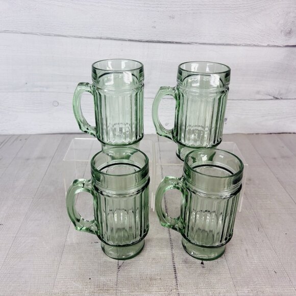Vintage Anchor Hocking Ribbed Handled Green Glass Mugs Drinking Glasses Set of 4 - Picture 5 of 16
